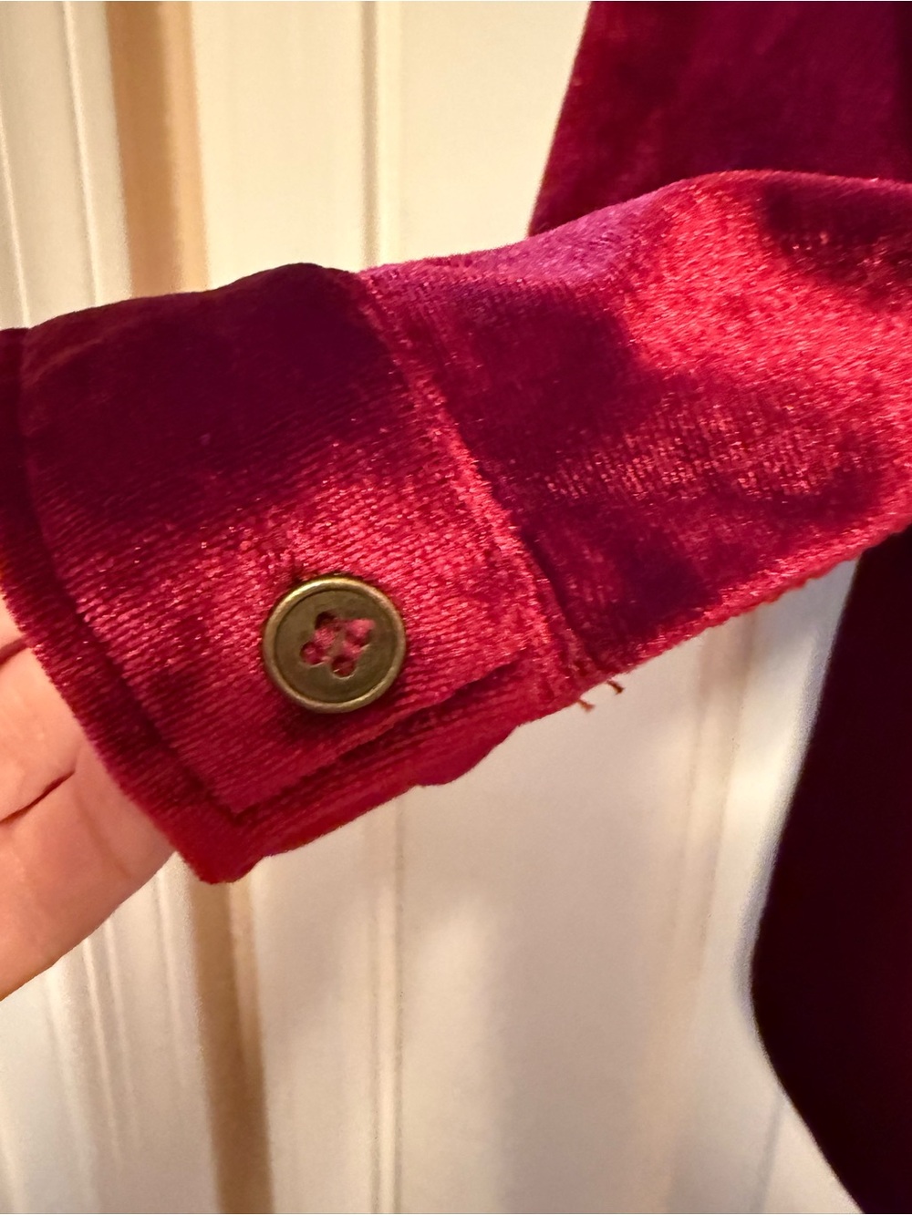Umgee Velvet Button-Front Longer Shirt - Magenta-Size M - Picture 4 of 5